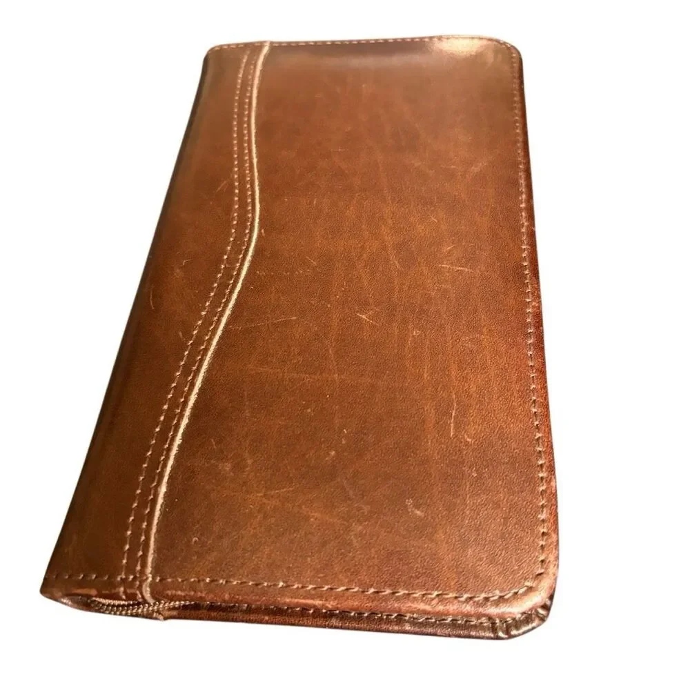 Day-Timer 7 1/2” x 4 1/2” Brown Genuine Leather Planner